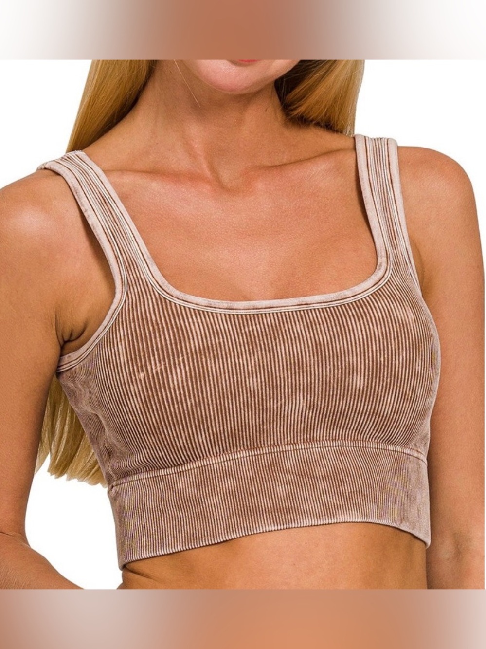 Vintage Washed Rib Square Neck Crop Tank - Zenana Size L/XL